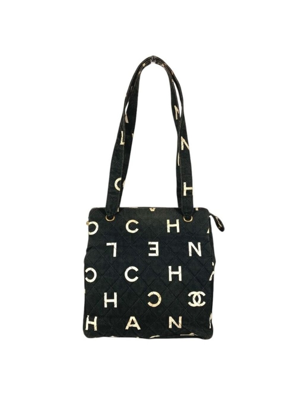 Chanel Shoulder Bag CC Logo All Over Pattern Cotton Black